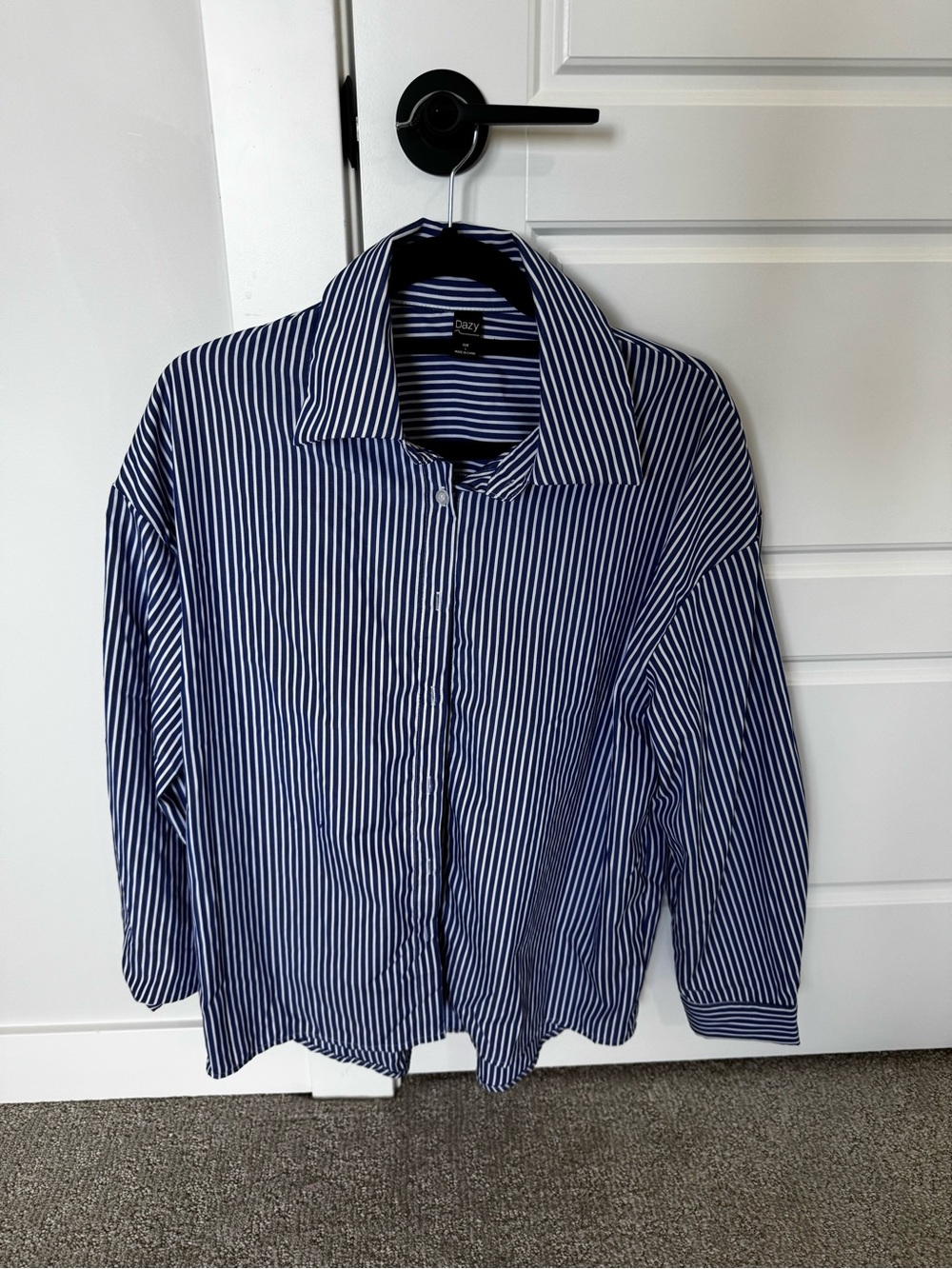 Oversized Navy & White Stripe Button-Down Shirt - Women